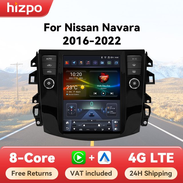 Hizpo Android Auto Radio für Nissan Navara 2016 - 2022 mit kabellosem CarPlay, GPS Navigation und Multimedia in Schwarz im Tesla Stil - Bild 1