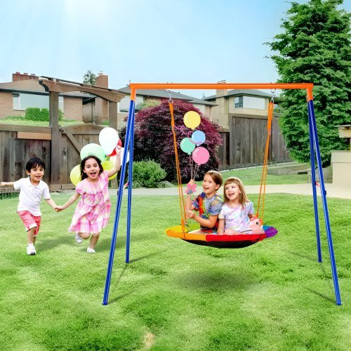 VEVOR Schaukel-Set für den Außenbereich mit 101,6 cm Tellerschaukelsitz aus 900D Oxford-Gewebe und robustem Metall-A-Rahmen-Gestahl sowie verstellbaren PE-Seilen für Kinder, Tragkraft 200 kg - Bild 1