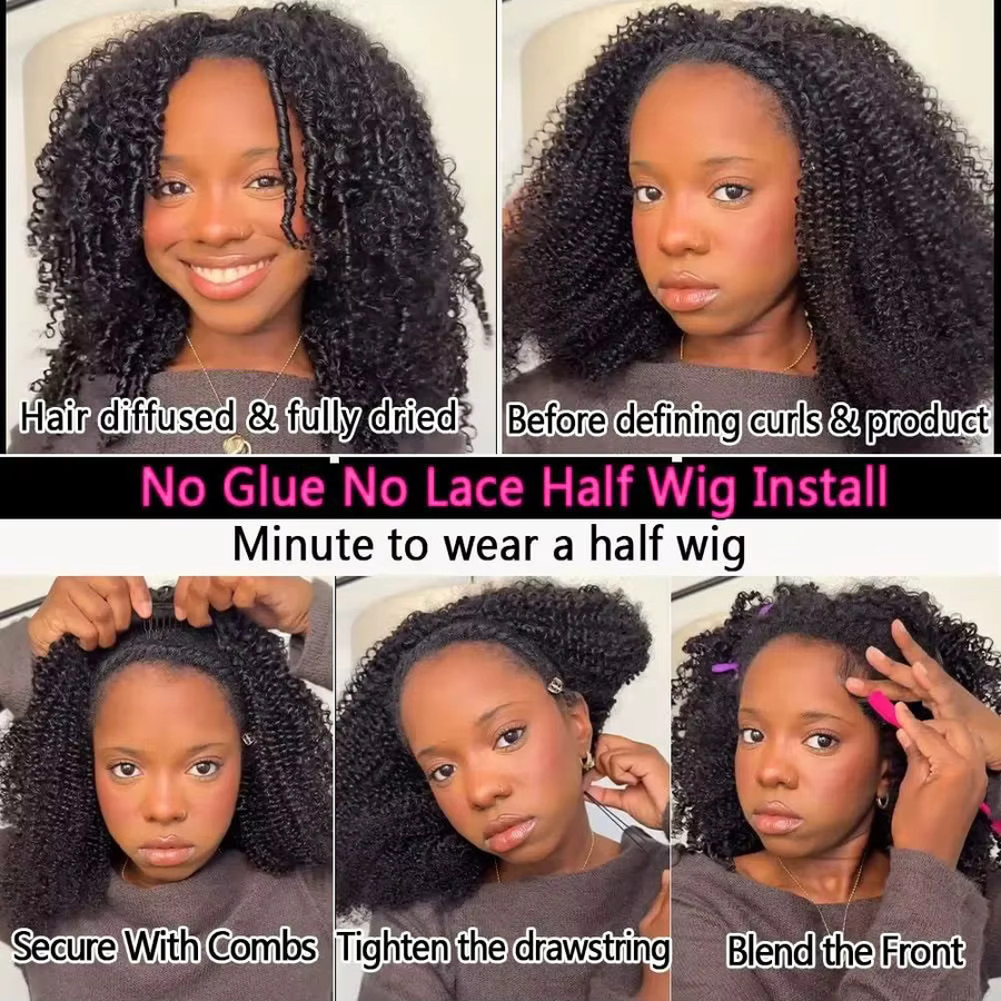 SUNPER QUEEN Halbperücke, Echthaar, Kinky Curly, mit Stirnband - Bild 5