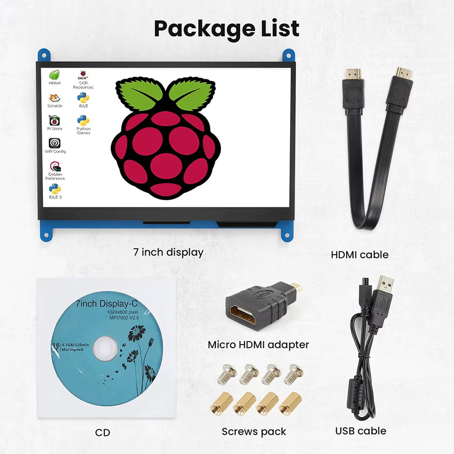 Eyoyo 7 Zoll Raspberry Pi Monitor mit HD IPS Touchscreen und 5-Punkt-kapazitivem Touch-Display, 1024x600 Auflösung, kompatibel mit Raspberry Pi 4/3/2/1/3B+/BB, Banana Pi und Windows - Bild 7