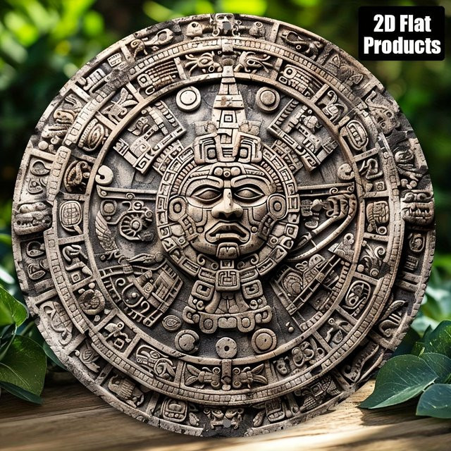 Runde Aluminium-Metallwandkunst von Potdemiel mit Maya-Design und Hieroglyphen, Durchmesser: 20 cm - Bild 1