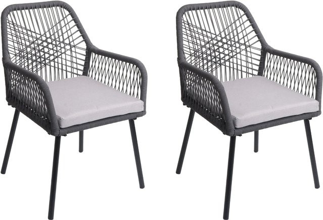PROREGAL Gartenstuhl 2er-Set aus Aluminium in Anthrazit mit grauen Sitzpolstern, B/T/H: 81 x 54 x 62 cm, Sitzhöhe: 46 cm - Bild 1