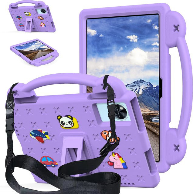 Kinder-Tablet-Hülle für Lenovo Xiaoxin Pad 2025 11 und Idea Pad 11 TB336ZU TB335FC aus EVA mit faltbarer Halterung und Schultergurt in Grün oder Lila - Bild 1