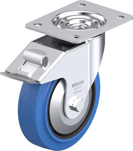 Blickle Lenkrolle LE-POEV 160R-FI-SB-FA mit Feststeller, Rad-Durchmesser: 16 cm, Tragfähigkeit: 300 kg, verzinkter Stahl und Kunststoff, Blau/Schwarz - Bild 1