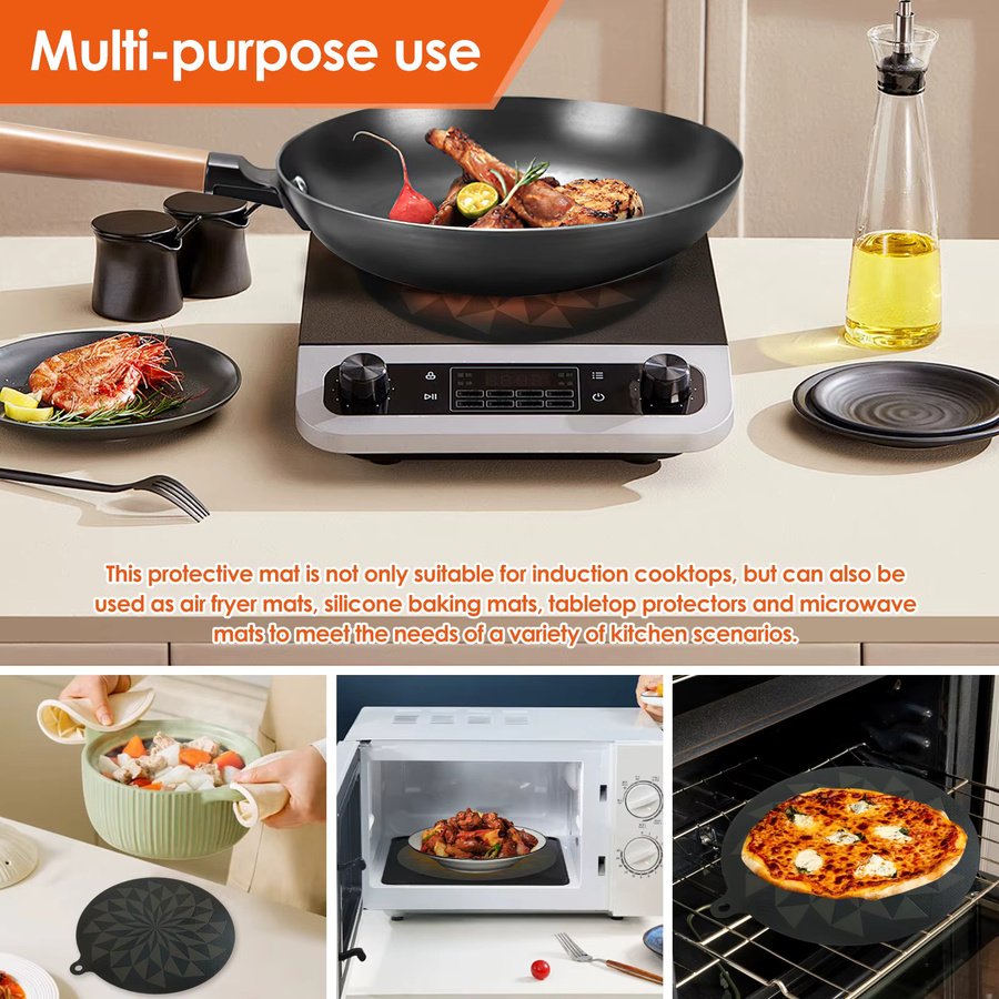 Willstar 4er-Set Thermochrome Silikon Kochfeldmatten für Induktion, Schwarz, Durchmesser: 24 cm - Bild 4