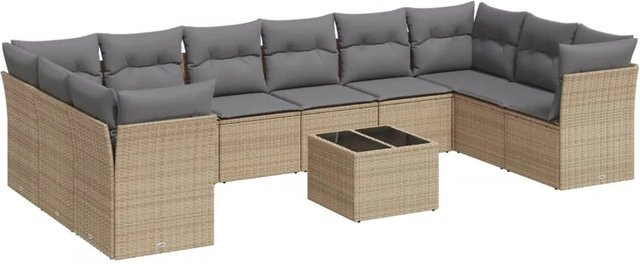 vidaXL 11-teilige Garten-Sofagarnitur aus Polyrattan in Beige mit Kissen und Stauraum - Bild 1