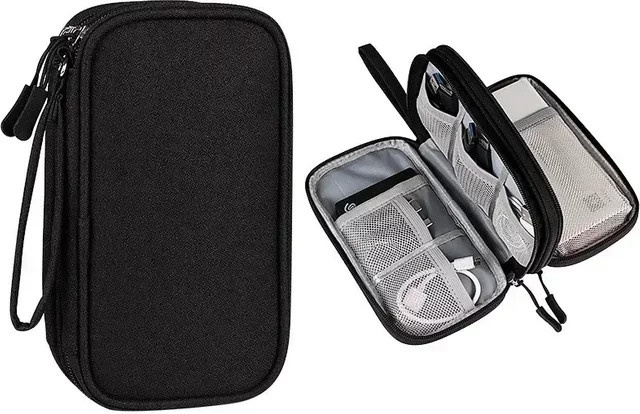 FTBTOC Elektronik-Organizer-Tasche in Schwarz mit Doppelreißverschluss für USB-Kabel, Festplatten und Computerzubehör - Bild 1