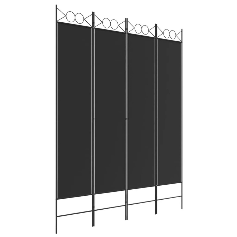 vidaXL 4-teiliger Paravent Schwarz aus Stoff und Eisen, B/H: 160 x 200 cm - Bild 2