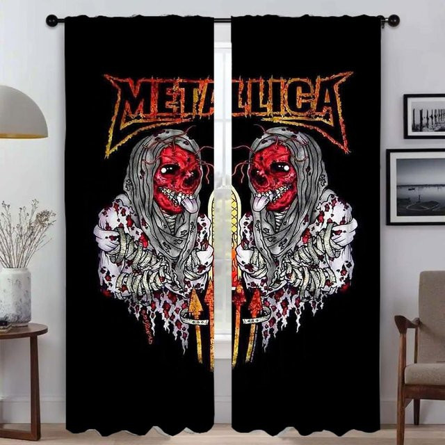 Verdunkelungsvorhänge Metallica für Wohnzimmer und Küche, 2 Paneele, Schwarz, B: 50 cm, H: 70 cm - Bild 1