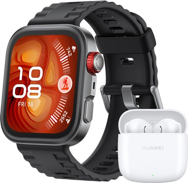 Huawei Kombi-Set aus Watch Fit 4 Pro mit schwarzem Gehäuse und schwarzem Fluorelastomer-Armband sowie FreeBuds SE 2 in Schwarz - Bild 1