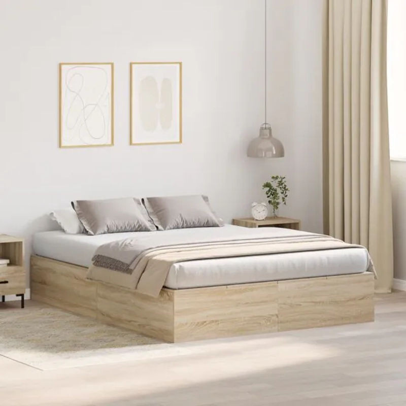 Vidaxl Aufbewahrungsbettgestell Funktionsbett in Sonoma-Eiche Natur mit Speicherfunktion, B/T/H: 160 x 200 cm - Bild 1