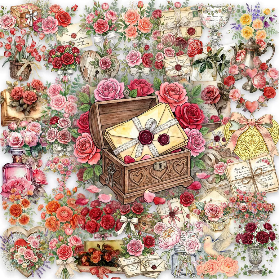 Charile Transparente Cartoon-Aufkleber mit Retro-Rosen-Motiv in Multicolour für Tagebuch und Handyhülle - Bild 1