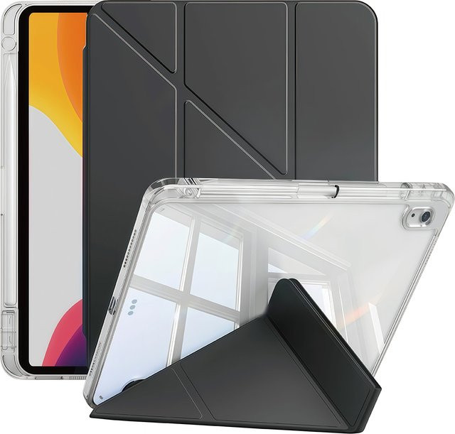 QIJUN Faltbare Tablet-Hülle für iPad 10,2 Zoll (7., 8. und 9. Generation), Transparent mit Pink, Magnetischer Ständer und Acryl-Rückseite - Bild 1
