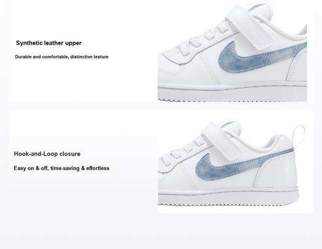 Nike Court Borough Low Klettverschluss Skate Schuhe, Kinder, Weiß, Blau - Bild 1