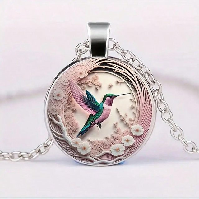 konminry Anhänger Kolibri-Glaskuppel-Cabochon, Silber, Unisex - Bild 1