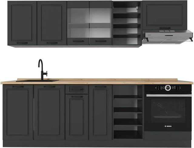 Vicco R-Line Küchenzeile Landhaus Stil in Anthrazit Matt, Breite: 240 cm - Bild 1