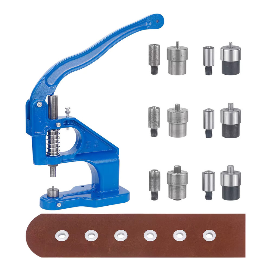 QJH Aluminium Handpressmaschinen-Set mit Nietformen und Doppelkappe für DIY-Lederhandwerk inklusive Locher-Ösenwerkzeug - Bild 2