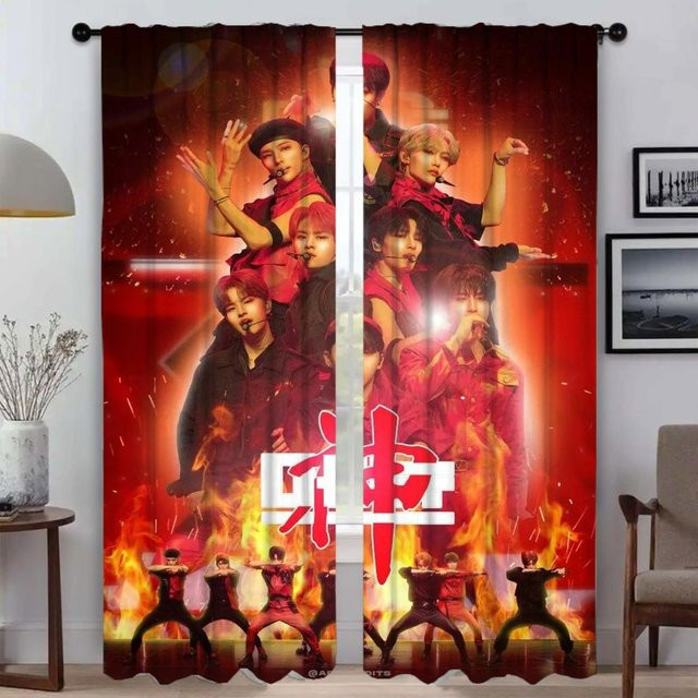 Stray Kids Moderne Tüllgardinen für Wohnzimmer und Schlafzimmer, 2er-Set, Transparent, Multicolour, B: 86 cm, H: 137 cm - Bild 1