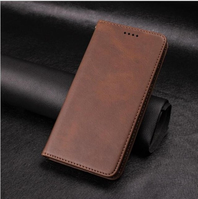 Leder-Flip-Case Brieftaschenhülle mit Riemen für T-Mobile REVVL 7 Pro und REVVL 7 in Braun - Bild 1