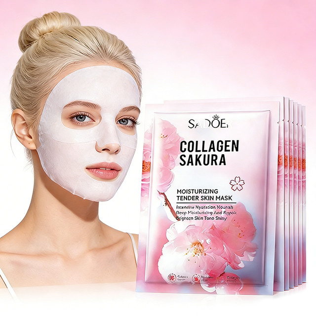SADOER Sakura Gesichtsmaske mit Kollagen, 5 Stück, für trockene Haut - Bild 1