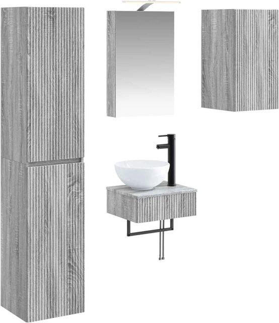 vidaXL Badezimmermöbel-Set 5-teilig in Grau, modern mit Waschtischunterschrank, Spiegelschrank und LED-Beleuchtung, B/T/H: 160 x 56,5 x 40 cm - Bild 1