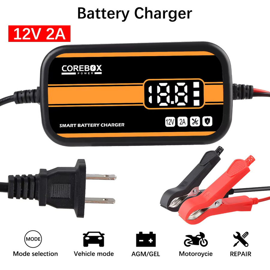 Intelligentes 12 V Batterieladegerät mit LCD-Display für Auto, Motorrad, Wohnmobil, ATV und Boot, passend für Blei-Säure, AGM und Gel Batterien, 2 A, Schwarz-Orange - Bild 5