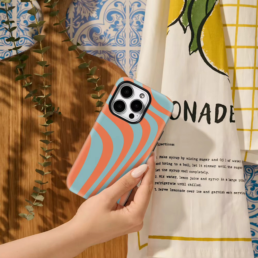 Wellendesign Handyhülle für Apple iPhone 17 Pro Max Plus 16 15 14 13 12 11 in Orange und Blaugrün mit doppellagiger Rückseite - Bild 3