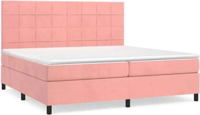 vidaXL Boxspringbett Hybrid mit Matratze und Kopfteil in Rosa aus Samt, B/T: 200 x 200 cm - Bild 1