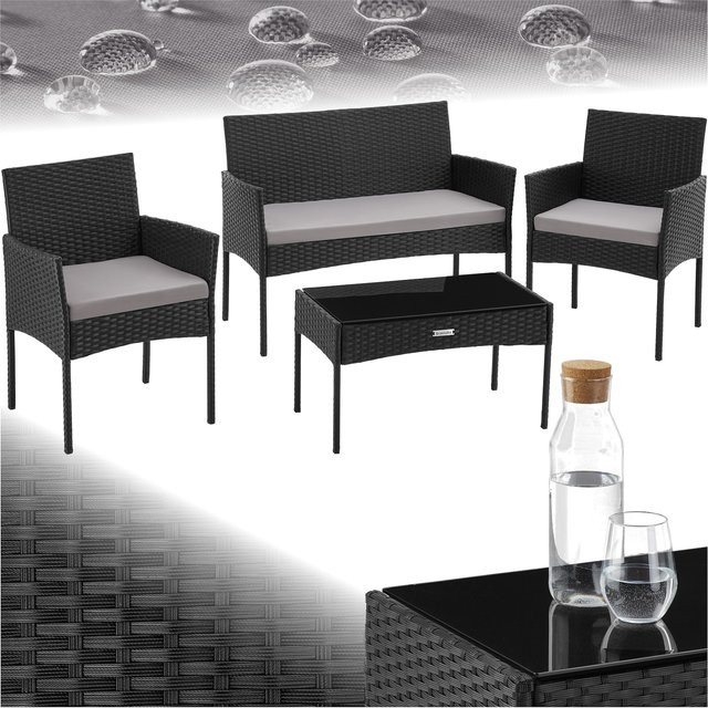 tectake Rattan Gartenset Palese für 4 Personen in Schwarz mit abnehmbaren Polyesterbezügen B/T/H: 57 x 104 x 79 cm - Bild 1