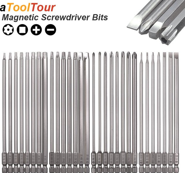 Präzisions Schraubendreher Bit Set von atooltour mit Magnetkopf für Torx, Schlitz, Phillips und Vierkant in Silber - Bild 1