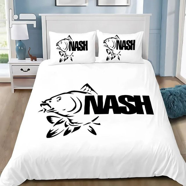 JMG Household Supplies Bettwäscheset Nash Fishing Logo mit Bettbezug und Kissenbezug, Farbe: Weiß, Breite: 135 cm, Länge: 200 cm - Bild 1
