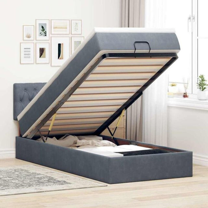 Vidaxl Polsterbett Ottoman mit Matratze und LED in Anthrazit Grau aus Samt B/T: 90 x 200 cm - Bild 1