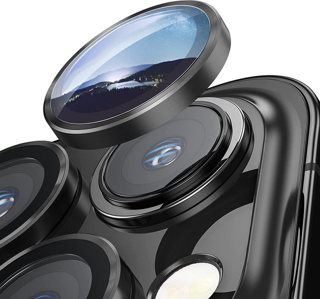 Rui Di Kameraobjektivschutz mit Glitzer-Diamant-Effekt für iPhone 16 Pro Max, 15, 14 Pro Max, 13, 12, 11 und weitere Modelle in Schwarz - Bild 1