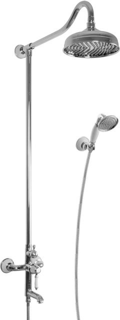 PaulGurkes Nostalgie Duschsystem Aufputz Regendusche Set in Chrom mit Handbrause und Diverter im Retro Landhausstil - Bild 1