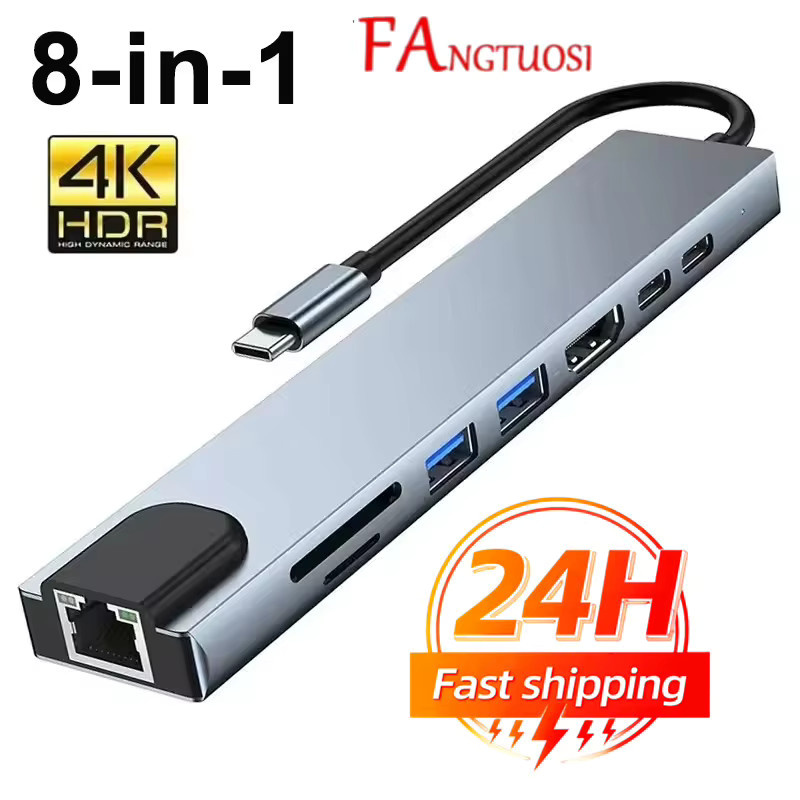 FANGTUOSI 8-in-1 USB-C Hub Adapter mit 4K HDMI, Ethernet LAN, SD TF Kartenleser und PD Schnellladung für Macbook und Notebook - Bild 2