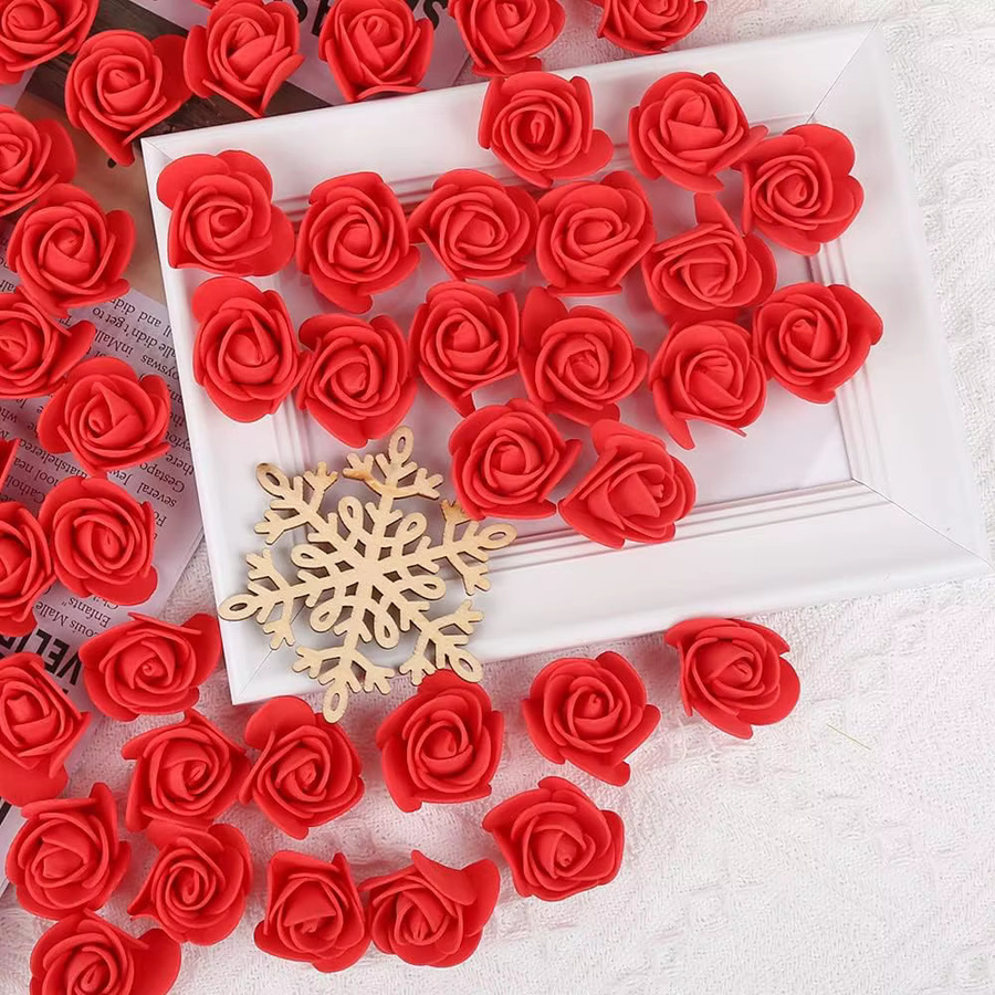 50 Stück Künstliche Rosenköpfe aus PE-Schaum für Hochzeit und Dekoration in Weiß und Rot - Bild 2