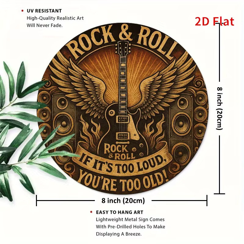 Potdemiel Wandkunst Rock & Roll Gitarrenflügel Wanddeko Vintage Schwarz mit Zitat If It's Too Loud You're Too Old - Bild 2