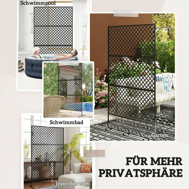 Outsunny Raumteiler 3-teilig aus Stahl in Schwarz mit Gitterdesign, freistehender Sichtschutz für Outdoor, B/T/H: 122 x 45 x 198 cm - Bild 5