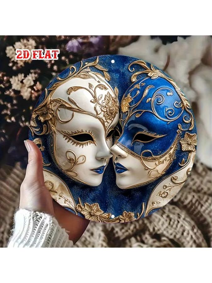 HELLOYOUNG Rundes Aluminiumschild im Venice-Design in Blau und Gold, Wanddekoration Durchmesser: 20 cm - Bild 7