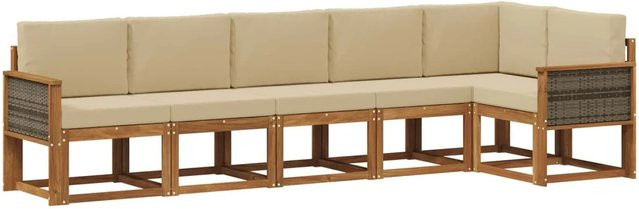 vidaXL Outdoor-Sofagarnitur in L-Form aus Akazienholz mit Kissen in Natur und Beige - Bild 1