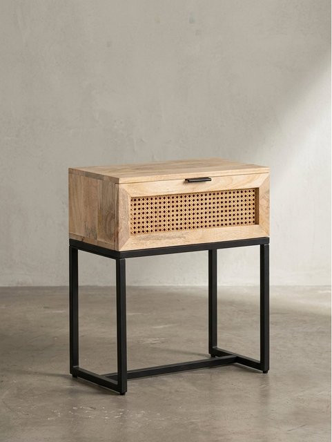 Nachttisch KADIMA DESIGN aus Mango Massivholz und Rattan mit Wiener Geflecht in Braun, B/T/H: 50 x 60 x 30 cm - Bild 1