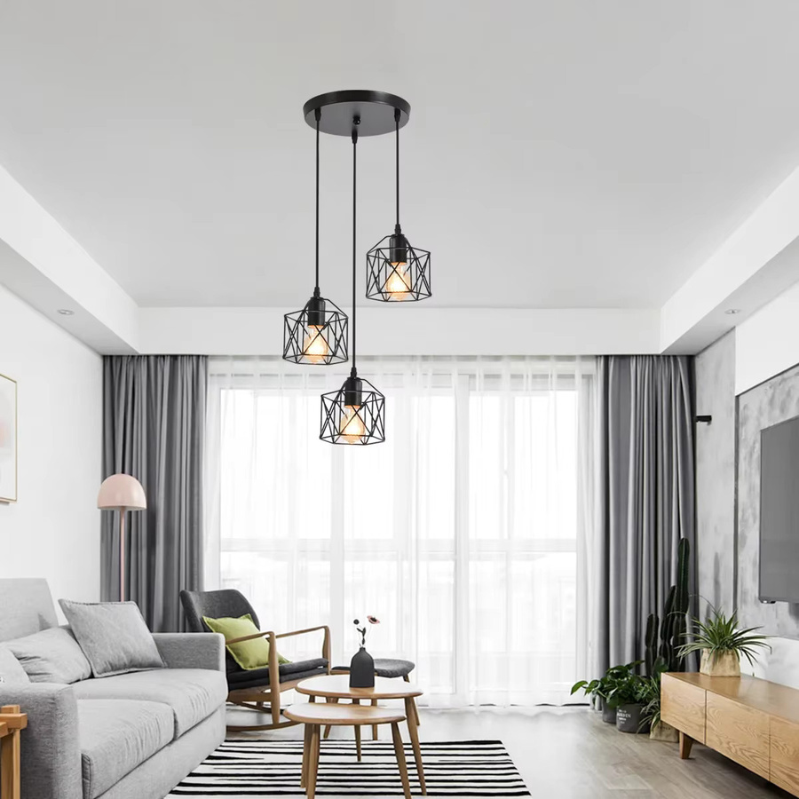TRAZOS Vintage Deckenleuchte 3-flammig in Schwarz aus Metall mit E27 Fassung für Wohnzimmer und Esszimmer - Bild 2