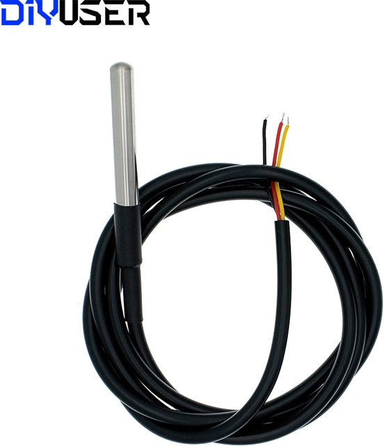DIYUSER DS18B20 Wasserdichter Temperatursensor aus Edelstahl in Schwarz, Kabellänge: 1 Meter oder 3 Meter - Bild 1