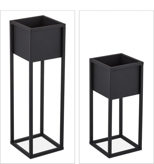Relaxdays Blumenständer aus Eisen in Schwarz, 2er Set, Höhe: 50 cm und 70 cm, Breite: 21 cm, Tiefe: 21 cm - Bild 1