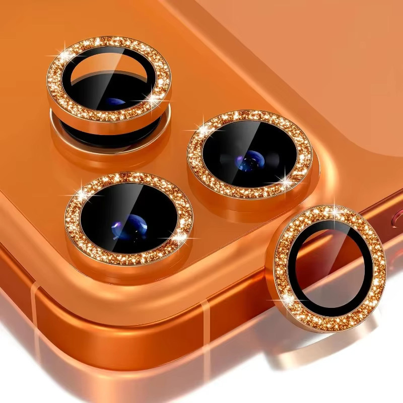 2-3 Stück Glitzer-Diamant Kameraschutz aus gehärtetem Glas und Metallrahmen mit Ringabdeckung für 17 Pro Max und Air 17Pro in Orange - Bild 3