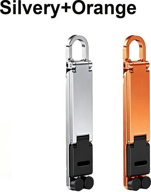 KEBIDU Tragbarer Schlüsselanhänger Handy-Ständer, 180 Grad verstellbarer faltbarer Mini-Smartphone-Halter, Silvery+Orange - Bild 1