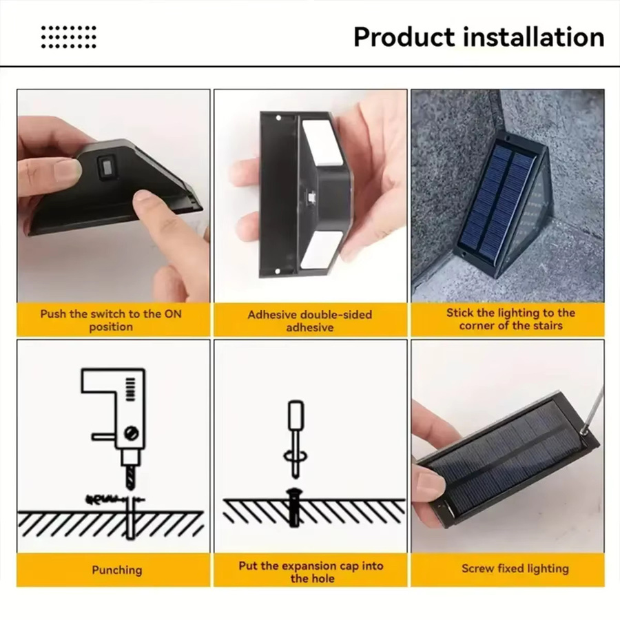 KDULIT Solar-Stufenleuchten für den Außenbereich in Schwarz mit warmweißem Licht, IP66 wasserdicht, moderne Einbauleuchten für Terrasse und Hof - Bild 5
