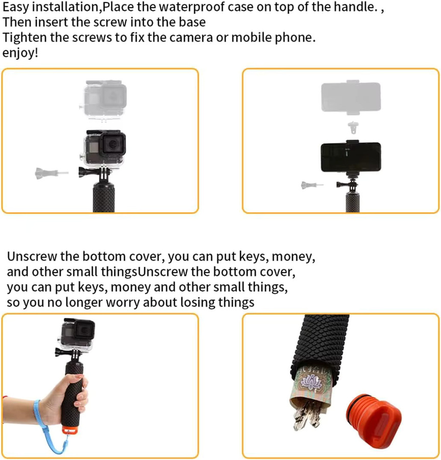 Wasserdichter Handheld Unterwasser-Sport-Selfie-Stick Monopod mit Schwimmfunktion und Stativhalterung für HD Geekpro in Schwarz und Gelb - Bild 4