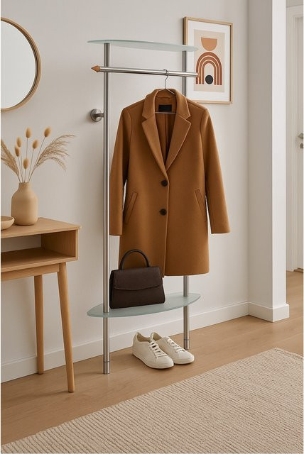 Garderobe Sanne von möbel direkt online in Alufarben mit Kleiderstange und Milchglas - Bild 1