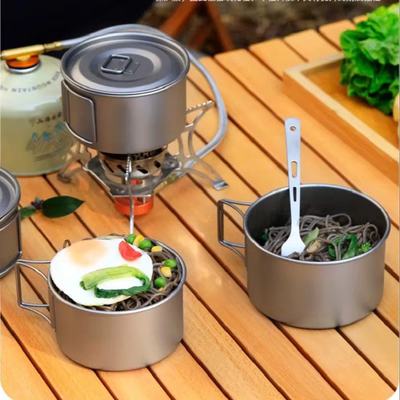 Xbees Camping Titan Kochtopf und Mehrzweckschüssel in Silber mit abnehmbarem Griff, 450 ml - Bild 3